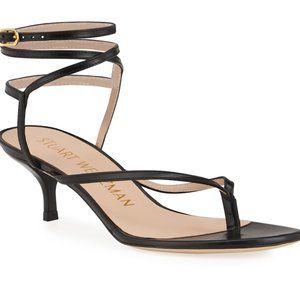 Stuart Weitzman Kitten Heel Lace Up Thong Sandals